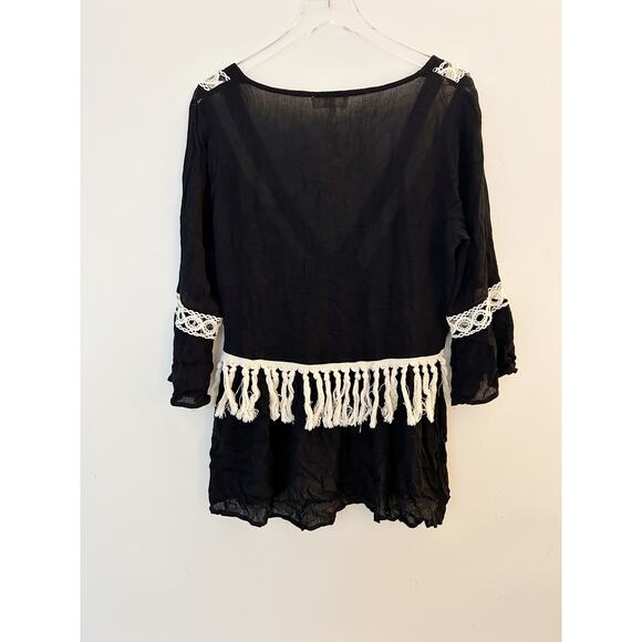 Entro Oversized Boho Fringe Crochet Gauze Cardigan Size Small - Picture 2 of 7